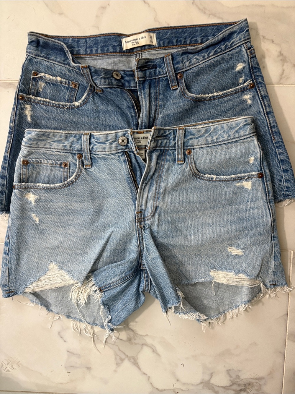 Abercrombie & Fitch Light and Medium Blue Distressed Denim Shorts Duo- size 26